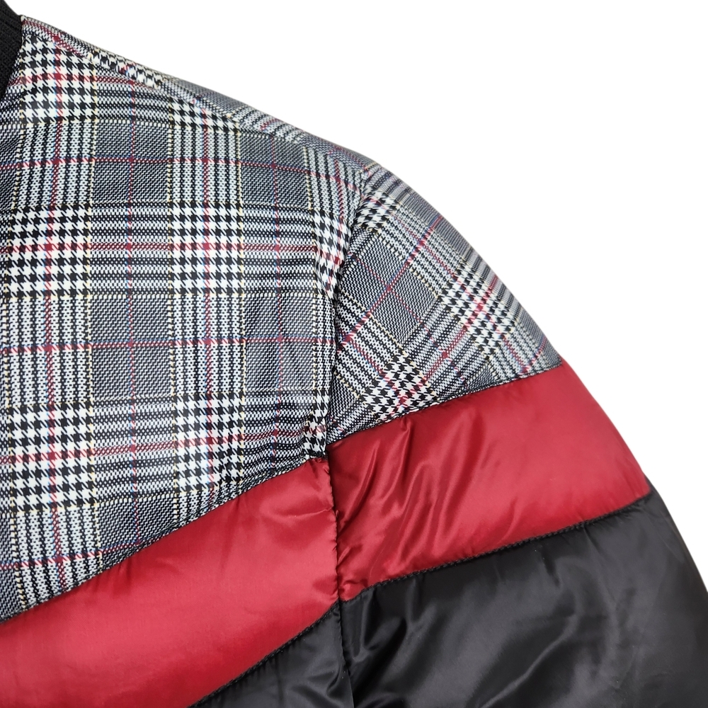 Central Park West Wesley Plaid Striped Puffer Jacket Moc Collar Womens Size S - Picture 5 of 11